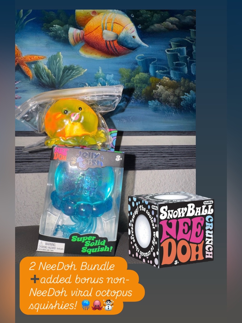 2 NeeDoh Bundle-Jelly Squish & Snow ball Crunch ➕ (not NeeDoh) viral octopus🪼🐙☃️